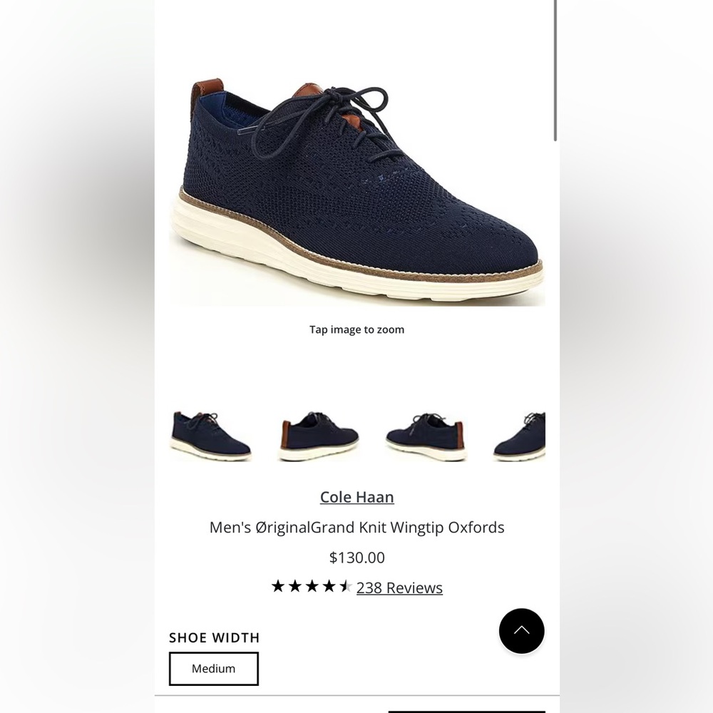 Cole Haan Men's Navy Knit Wingtip Oxfords